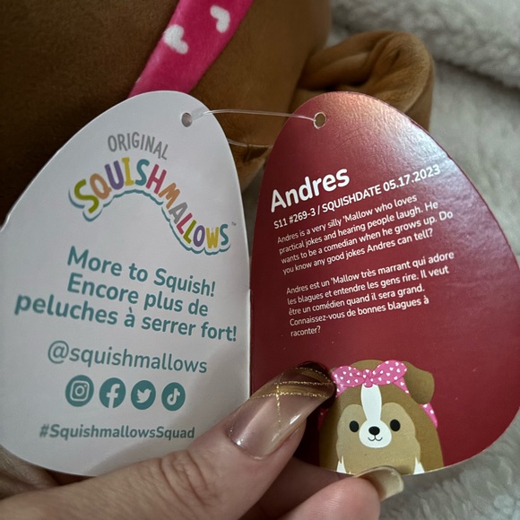 Squishmallow Andres the Sheltie Dog Valentine Pink Bandana 11” NWT Squishmallows - Picture 6 of 7